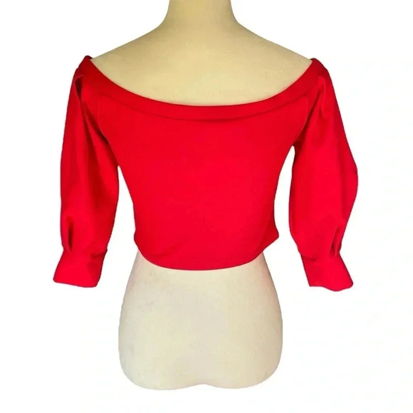 Zara Trafaluc Cropped Off the Shoulder Top Red Puff 3/4 Sleeves Women Size M - Picture 1 of 6
